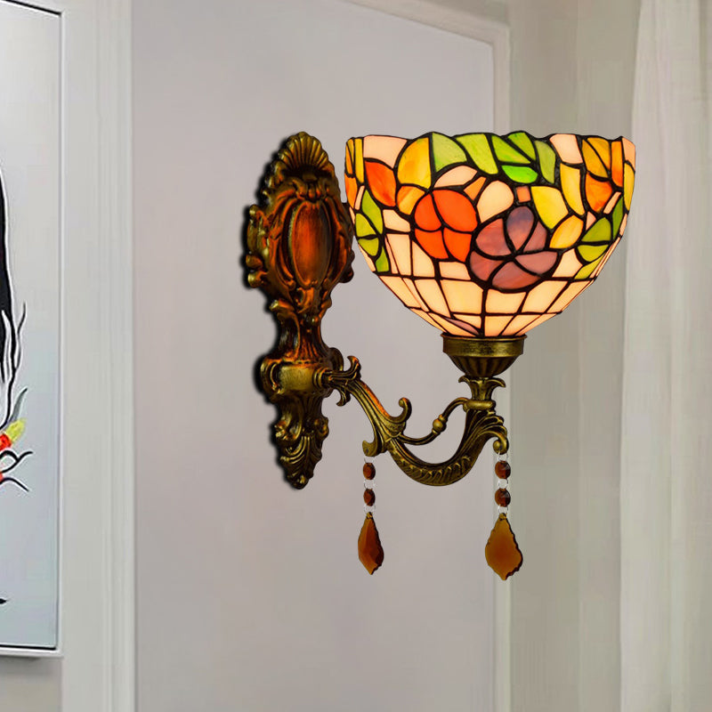 BowLift | Leaf Pattern Bowl Stained Glass Wall Lamp Tiffany 1 Head Orange/Purple/Red Wall Mount