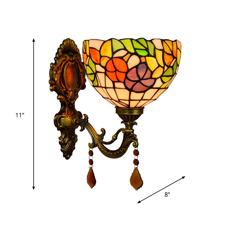BowLift | Leaf Pattern Bowl Stained Glass Wall Lamp Tiffany 1 Head Orange/Purple/Red Wall Mount