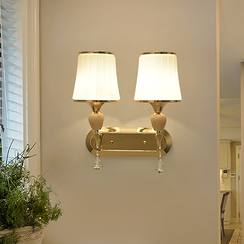BowLift | 1- Head Bell Wall Scone Lighting with Glass Shade Modernist Living Room Gold Wall Mount Light