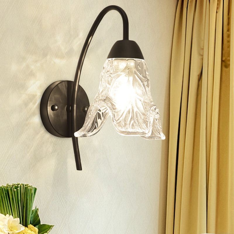 BowLift | 1 Light Trapeze/Vase/Drum Wall Lamp Sconces Post Modern Black Metal Wall Mount Light with Clear Glass Shade