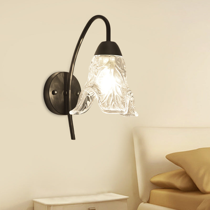 BowLift | 1 Light Trapeze/Vase/Drum Wall Lamp Sconces Post Modern Black Metal Wall Mount Light with Clear Glass Shade