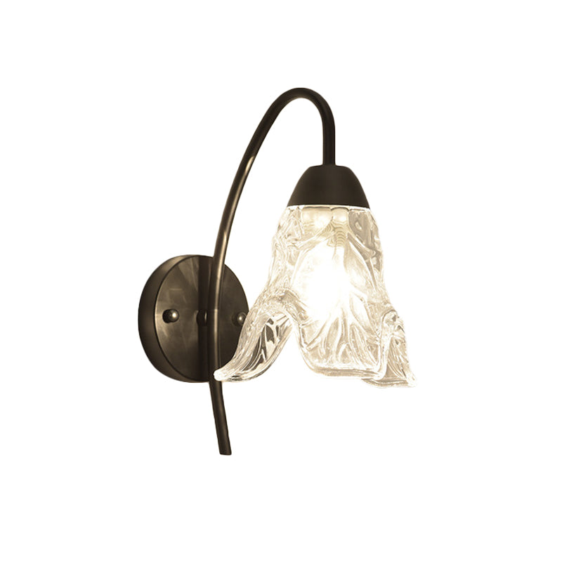 BowLift | 1 Light Trapeze/Vase/Drum Wall Lamp Sconces Post Modern Black Metal Wall Mount Light with Clear Glass Shade