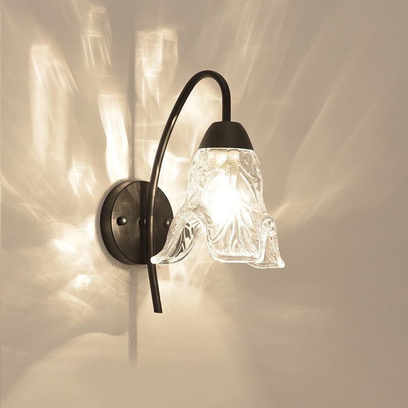 BowLift | 1 Light Trapeze/Vase/Drum Wall Lamp Sconces Post Modern Black Metal Wall Mount Light with Clear Glass Shade