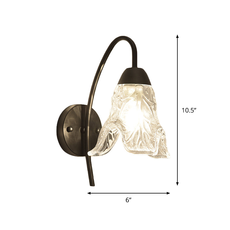 BowLift | 1 Light Trapeze/Vase/Drum Wall Lamp Sconces Post Modern Black Metal Wall Mount Light with Clear Glass Shade