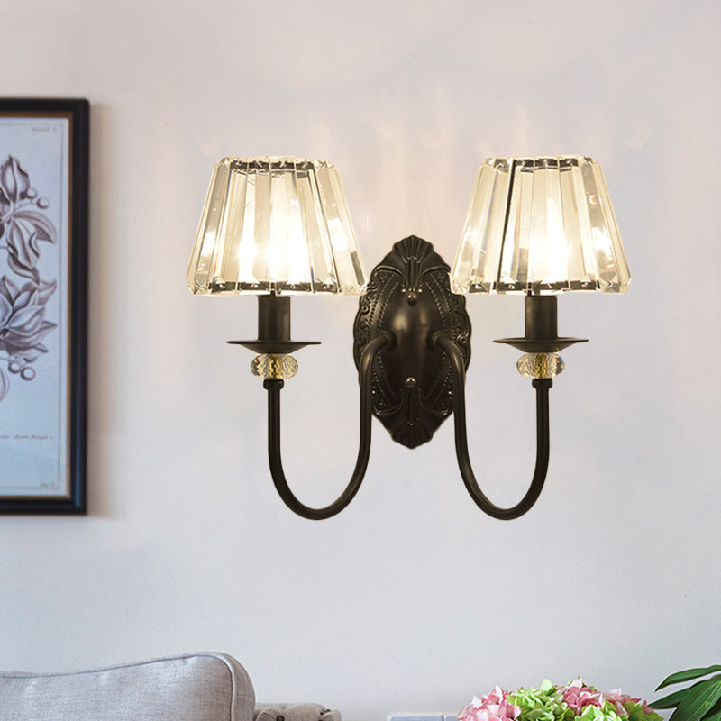 BowLift | 1 Light Trapeze/Vase/Drum Wall Lamp Sconces Post Modern Black Metal Wall Mount Light with Clear Glass Shade