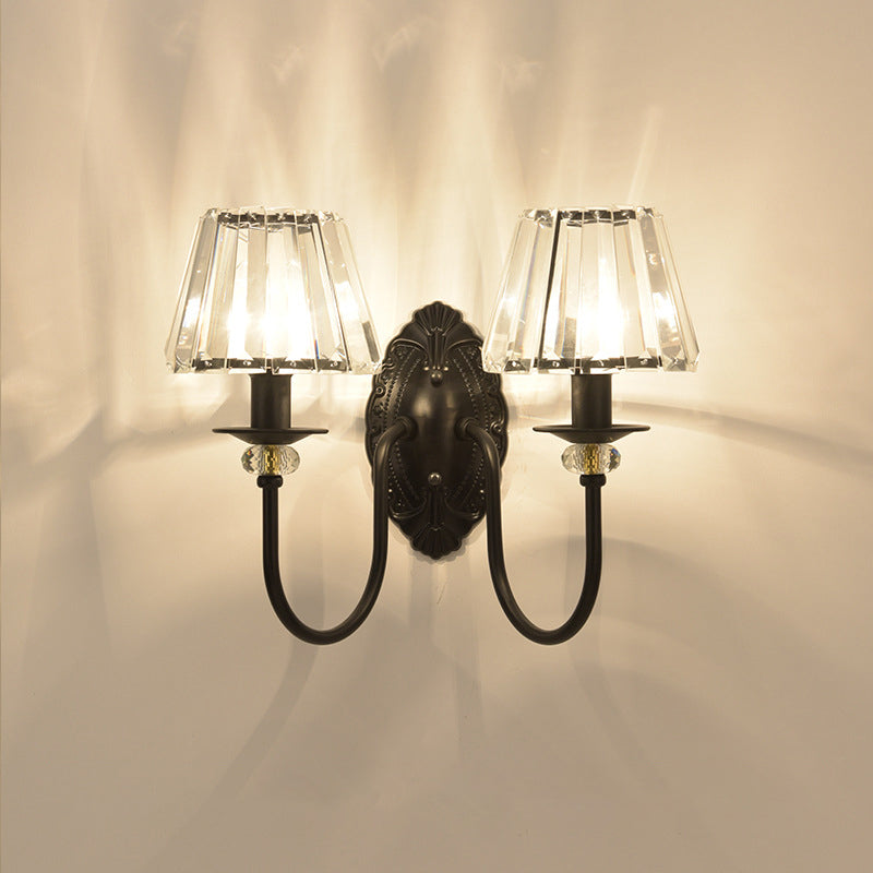 BowLift | 1 Light Trapeze/Vase/Drum Wall Lamp Sconces Post Modern Black Metal Wall Mount Light with Clear Glass Shade