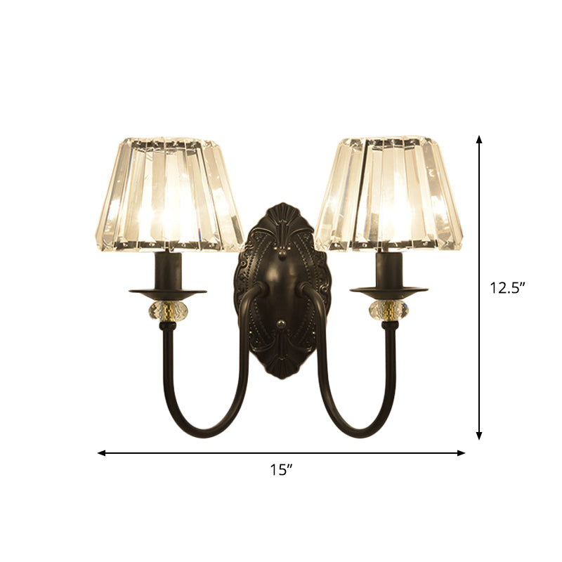 BowLift | 1 Light Trapeze/Vase/Drum Wall Lamp Sconces Post Modern Black Metal Wall Mount Light with Clear Glass Shade