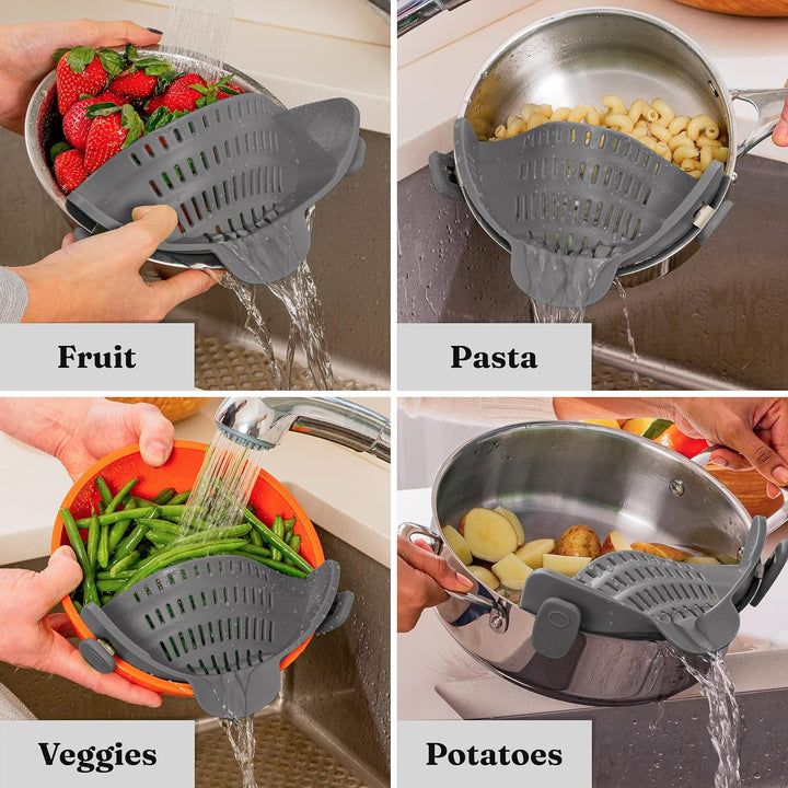 BowLift | Silicone sieve with clip – Heat-resistant draining container for food