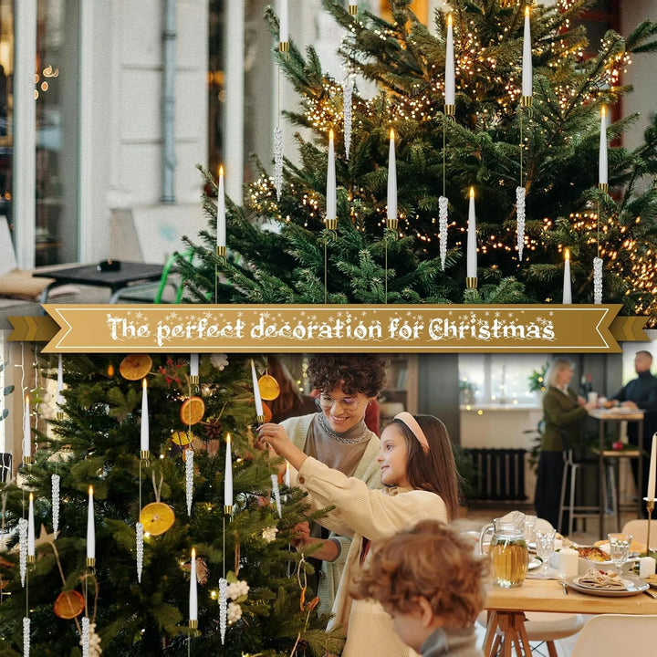 BowLift | Christmas Tree LED Candle Set | 12 Pieces with Remote Control & Timer | Warm White Flicker | Flameless & Safe
