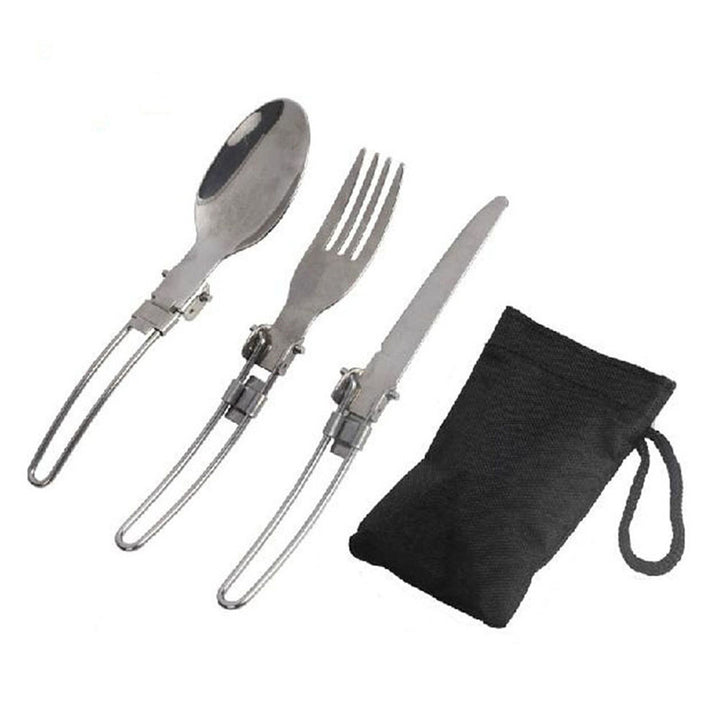 Foldable Stainless Steel Camping Cutlery Set with Locking Hinge and Carry Pouch Bowlift