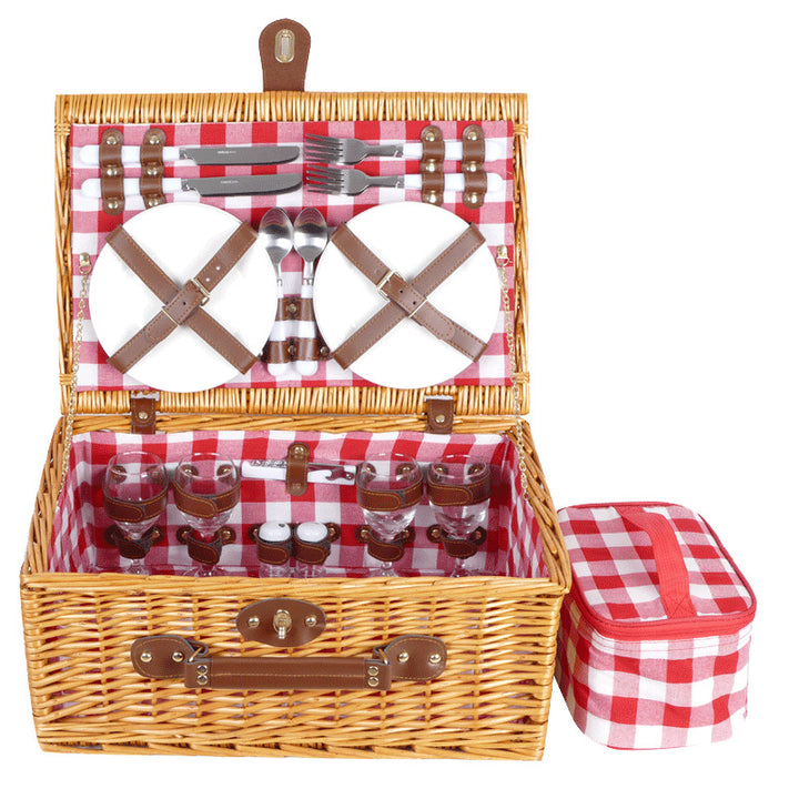 Women's picnic basket with integrated dish set and stylish floral lining Bowlift