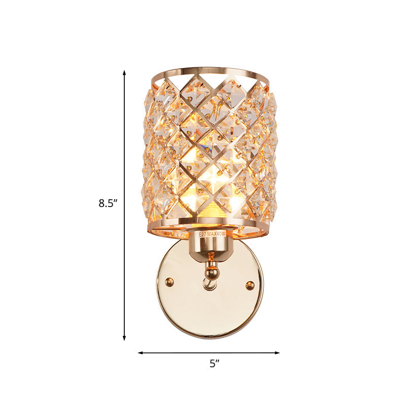 BowLift | 1-Bulb Crystal Recessed Wall Light Kit Simple Gold Cylindrical Grid Living Room Wall Lamp