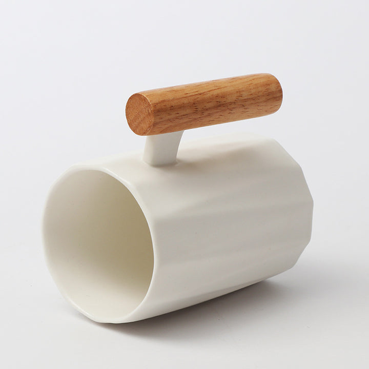 Ergonomic ceramic mug with solid wooden handle bamboo lid and metal spoon in gift box Bowlift