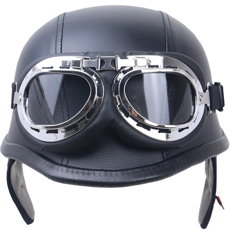 Vintage Carbon Fiber Motorcycle Helmet with Goggles Bowlift