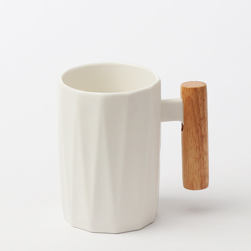 Ergonomic ceramic mug with solid wooden handle bamboo lid and metal spoon in gift box Bowlift