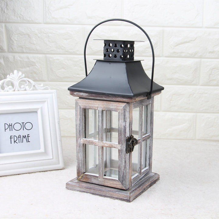 Antique-Style Glass Pane Window Lantern with Distressed Wood Frame and Vented Metal Roof Bowlift