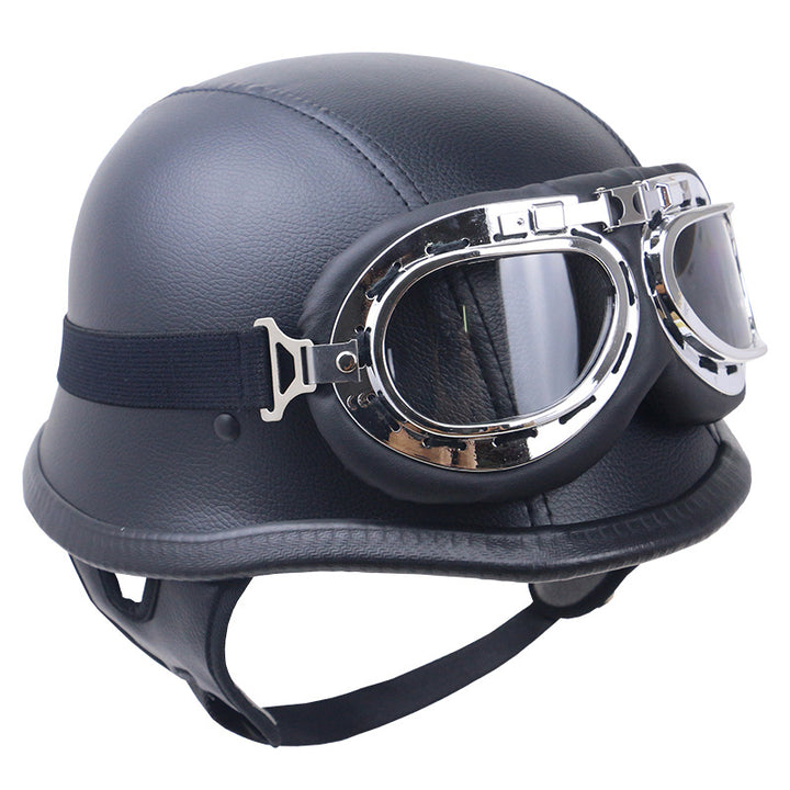 Vintage Carbon Fiber Motorcycle Helmet with Goggles Bowlift