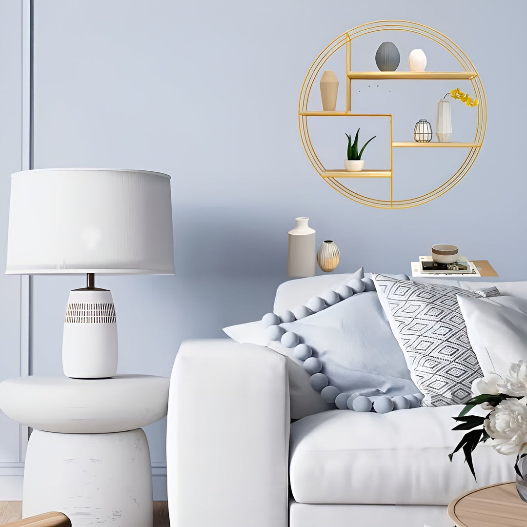 Round Wall Shelf with 4 Levels – Retro Design made of Wood & Metal | Decorative Hanging Shelf for Living Room, Bathroom & Bedroom | Bowlift