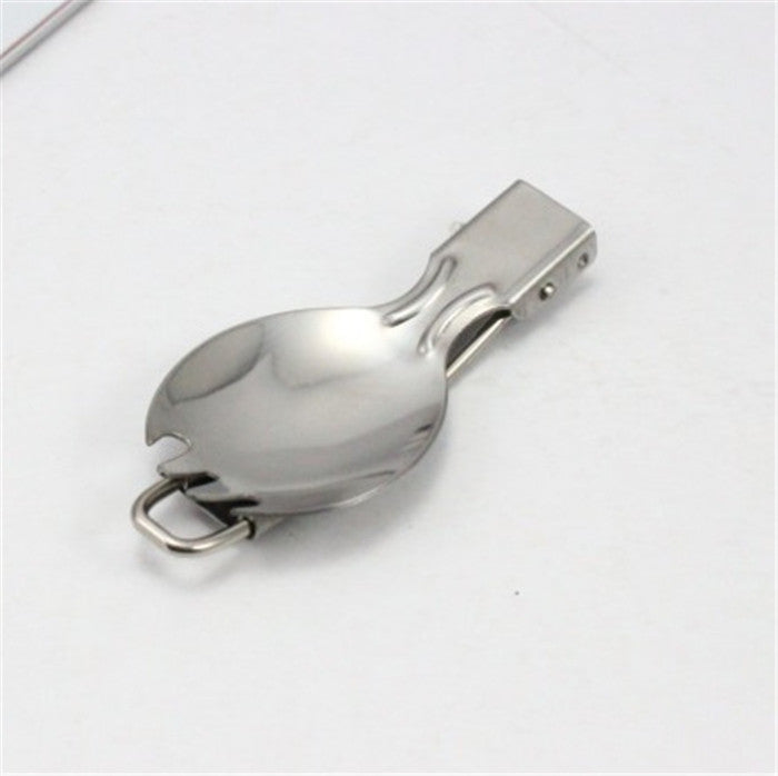 folding stainless steel camping spork with locking hinge and travel loop Bowlift