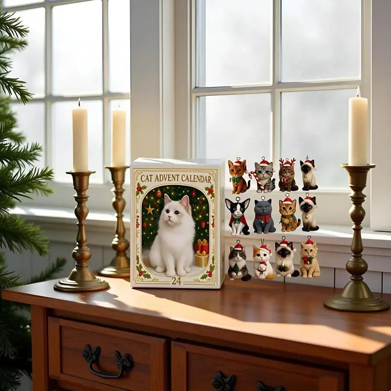 BowLift | CatChristmas Advent Calendar – 24 Festive Acrylic Cat Figurines for Christmas Fun