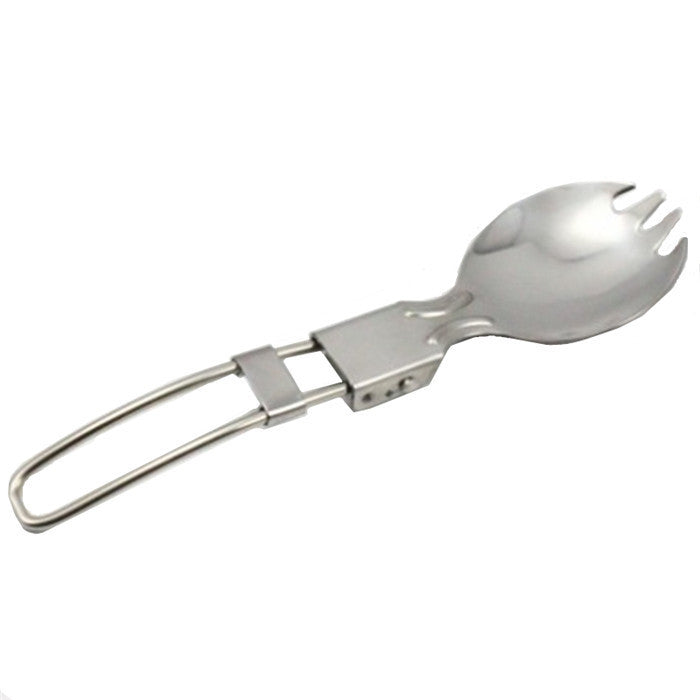 folding stainless steel camping spork with locking hinge and travel loop Bowlift