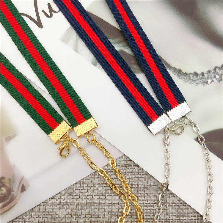 Stylish Eyewear Chain with Dual Color Stripes Bowlift