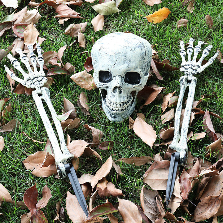 BowLift | Halloween Yard Decoration | Light-Up Skull & Skeleton Arms | 8-Mode LED Outdoor Prop
