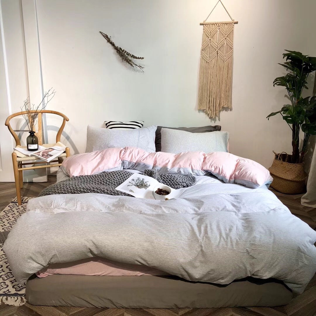 Striped Linen-Feel Duvet Cover Set with Pillowcases