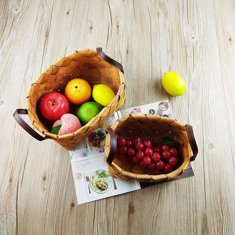 Premium Woven Storage Basket with Leather Handles Bowlift