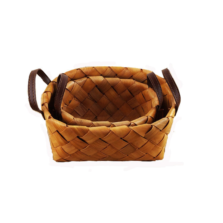 Premium Woven Storage Basket with Leather Handles Bowlift