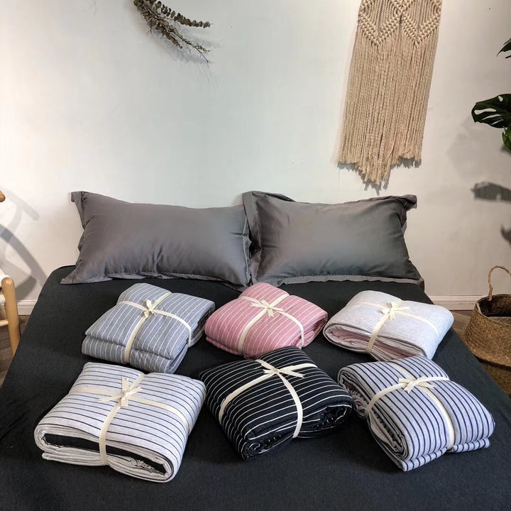 Striped Linen-Feel Duvet Cover Set with Pillowcases