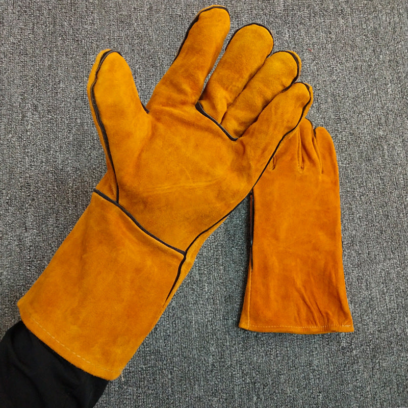 Welding Heat-Resistant Suede Leather Gauntlet Gloves with Extended Cuffs Bowlift