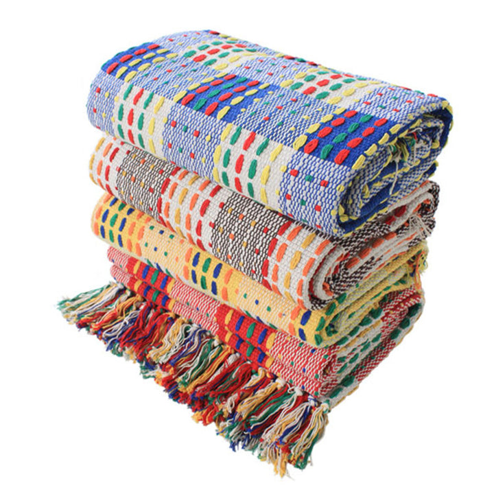 Flat-woven runner rug with check pattern and decorative border stripe Bowlift