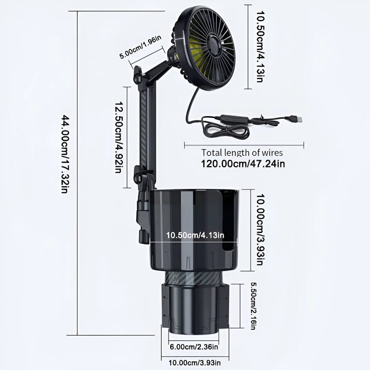 2-in-1 Car Cup Holder Fan with Adjustable Cooling and USB Charging | Bowlift