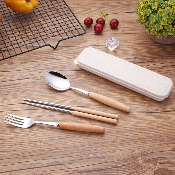 Portable Eco-Friendly Travel Cutlery Set with Wooden Handles Bowlift