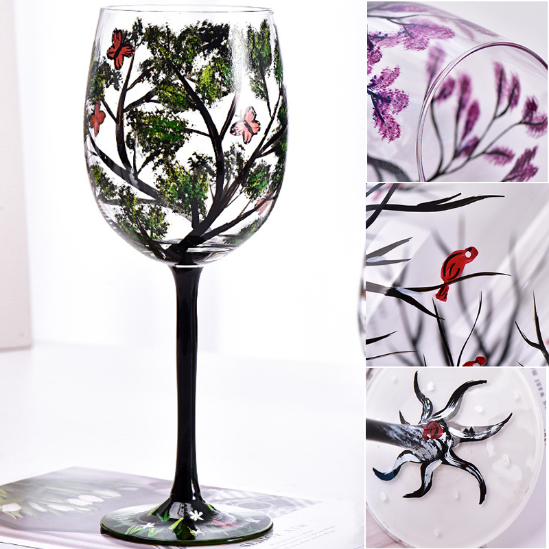 Four Seasons Tree Wine Glasses - Hand Painted Art | Bowlift