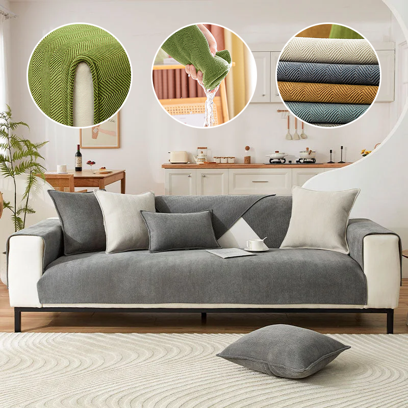 BowLift | Wavy Check Chenille Fabric Furniture Protector Sofa Cover