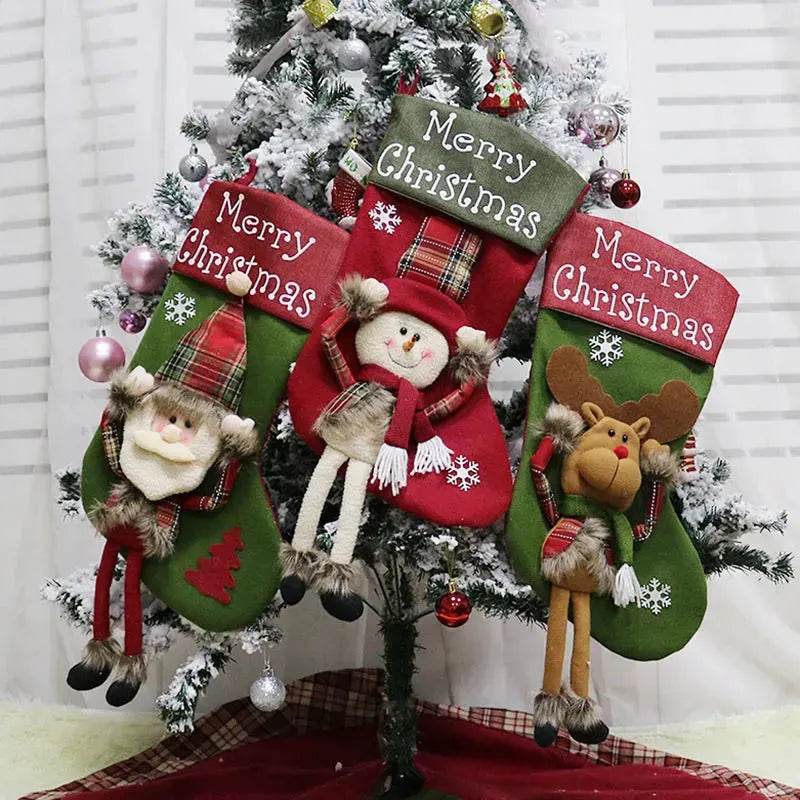 BowLift | 2025 New Year Xmas Big Stockings Set Decorations Christmas 3D Plush Big Sock Christmas Tree Pendant Decorating Supplies