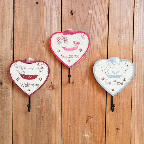 Heart-Shaped Tea-Themed Wall Hooks