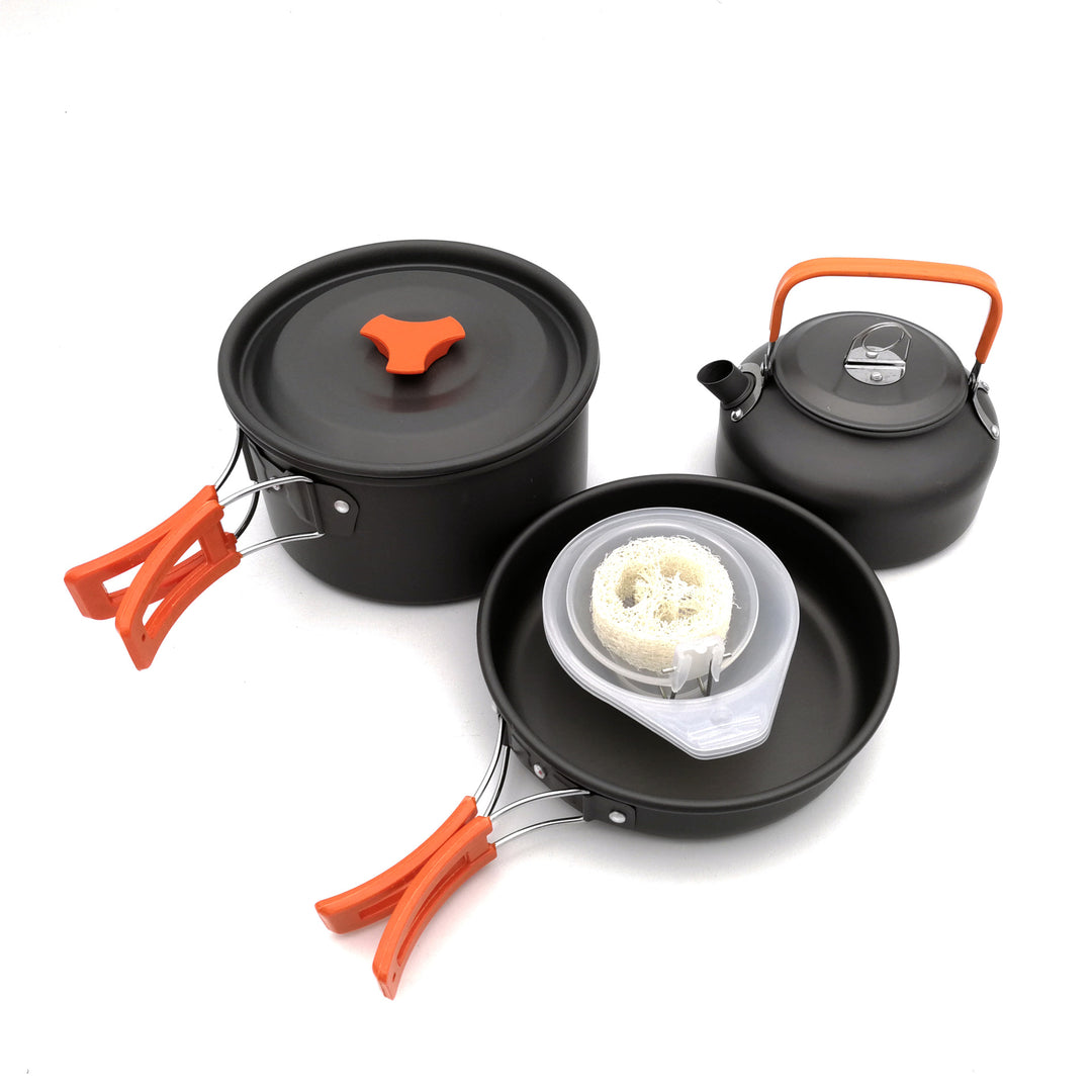lightweight collapsible camping cookware kit with nonstick anodized pots pan kettle and folding handles Bowlift