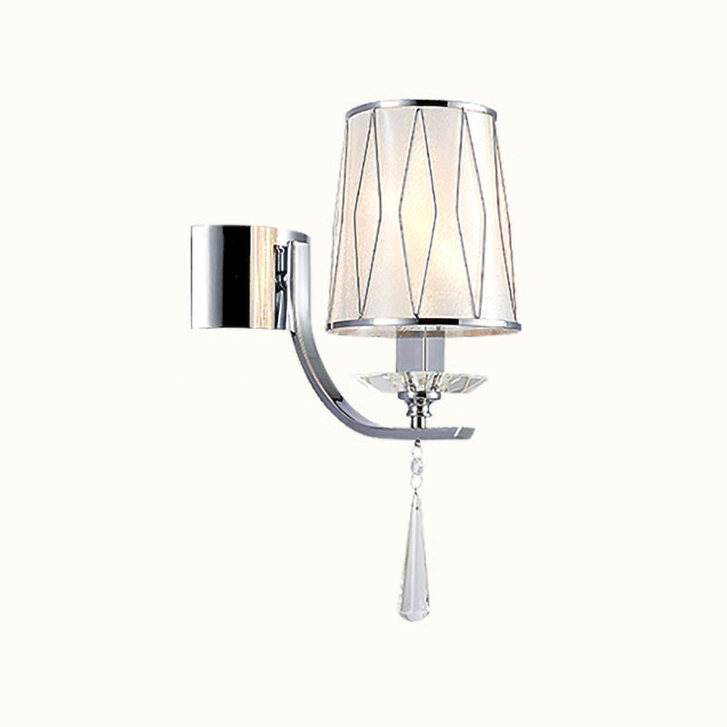 BowLift | 1/2-Pear Wall Light Modern diamond pattern Barrel PVC Wall Lamp in Chrome with K9 Crystal Drops