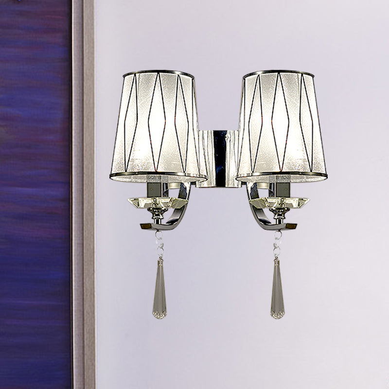 BowLift | 1/2-Pear Wall Light Modern diamond pattern Barrel PVC Wall Lamp in Chrome with K9 Crystal Drops