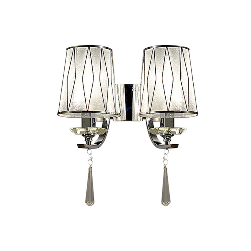 BowLift | 1/2-Pear Wall Light Modern diamond pattern Barrel PVC Wall Lamp in Chrome with K9 Crystal Drops