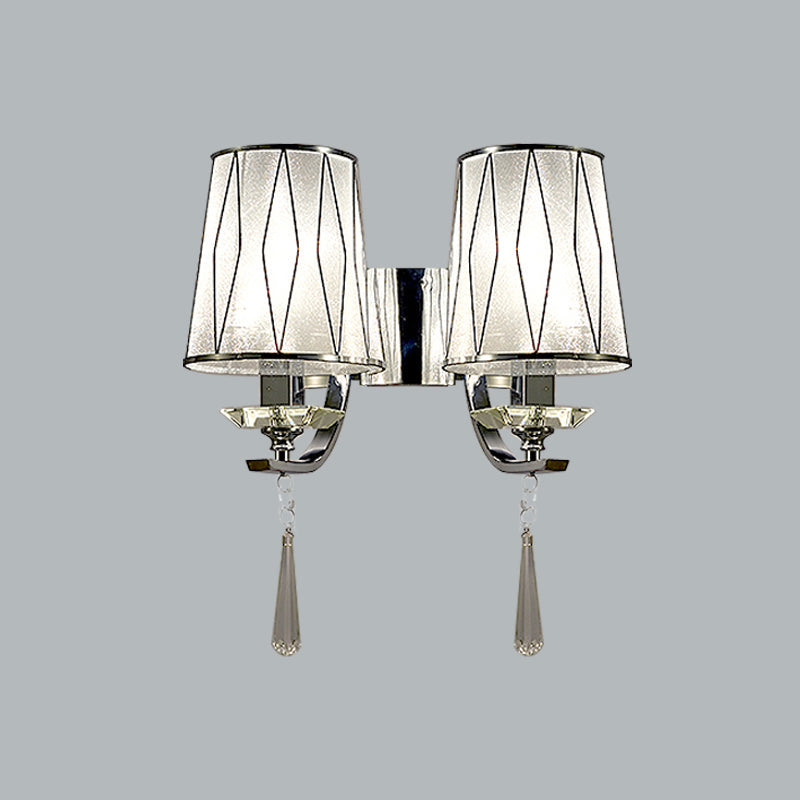 BowLift | 1/2-Pear Wall Light Modern diamond pattern Barrel PVC Wall Lamp in Chrome with K9 Crystal Drops