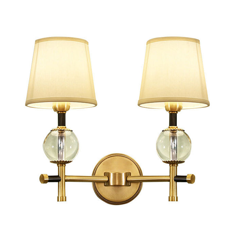 BowLift | 1/2-Head Bedroom Wall Lamp Modernism Brass Finish Clear Crystal Wall Light with Conical Fabric Shade