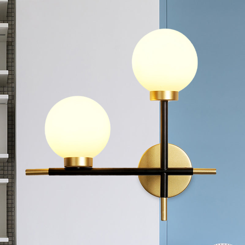 BowLift | 2-Bulb Frosted Glass Wall Light Modern Black Double Sphere Living Room Wall Lamp with Cross Design