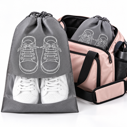 Drawstring Travel Shoe Storage Bag with Clear PVC Window Bowlift
