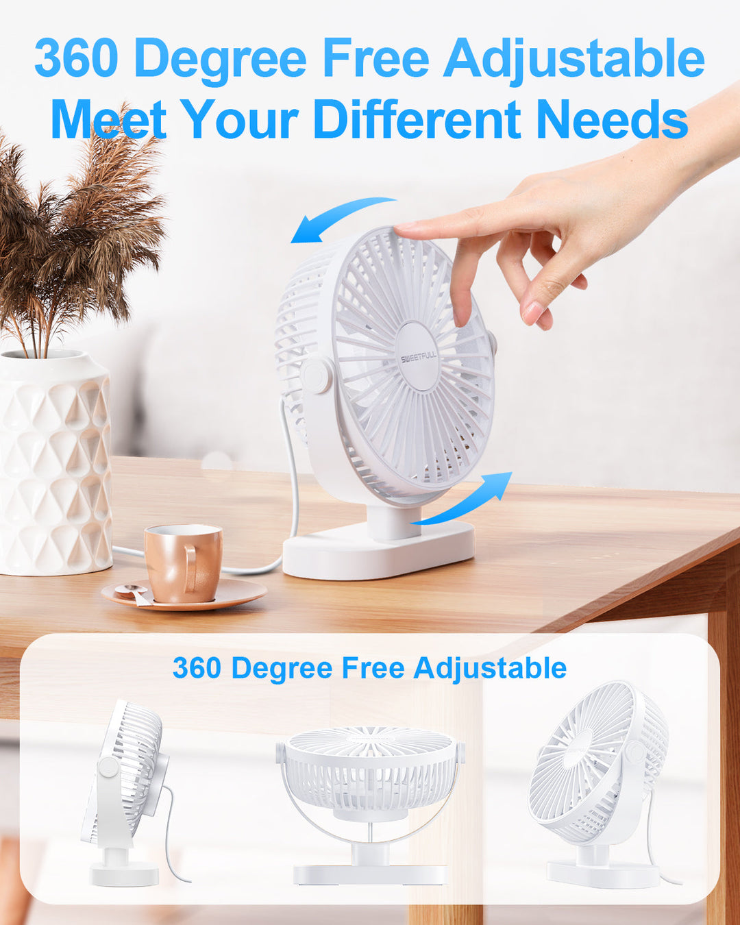 6.5 Inch USB Small Desk Fan for Home Office Car Outdoor Travel | Bowlift
