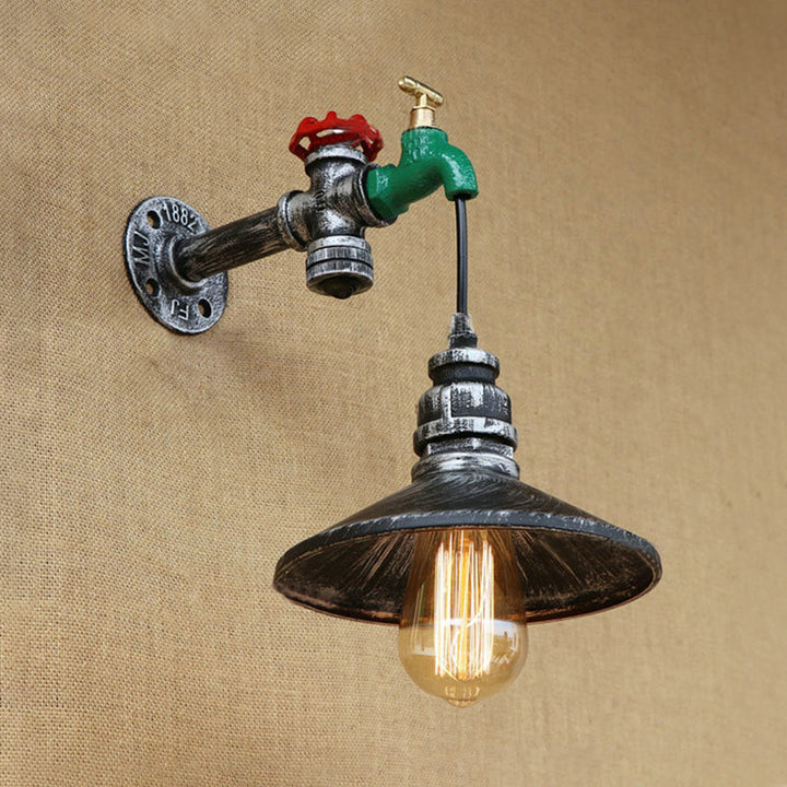 BowLift | Steampunk Wall Lamp with Conical Shade 1 Lamp Cast Iron Wall Light in Aged Silver