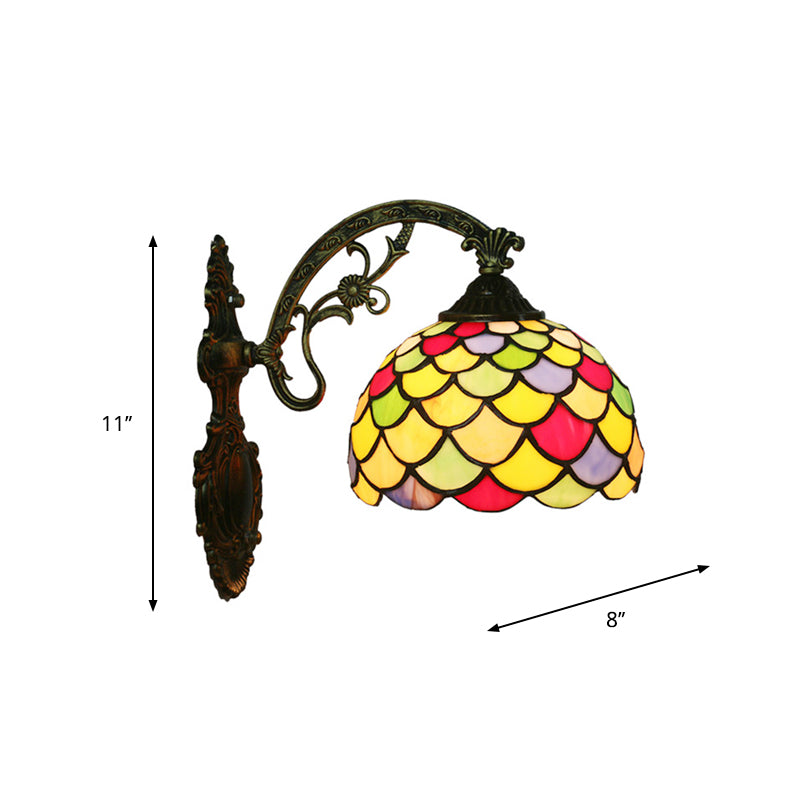 BowLift | Fishscale Speckled Art Glass Wall Lamp Tiffany 1 Lamp Brass Wall Lamp Light with Curved Arm